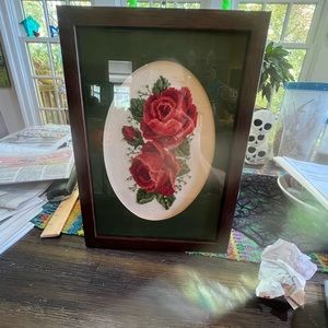 Cross stitch rose beauty, framed